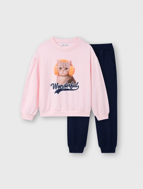 Bộ quần áo nỉ bé gái có họa tiết