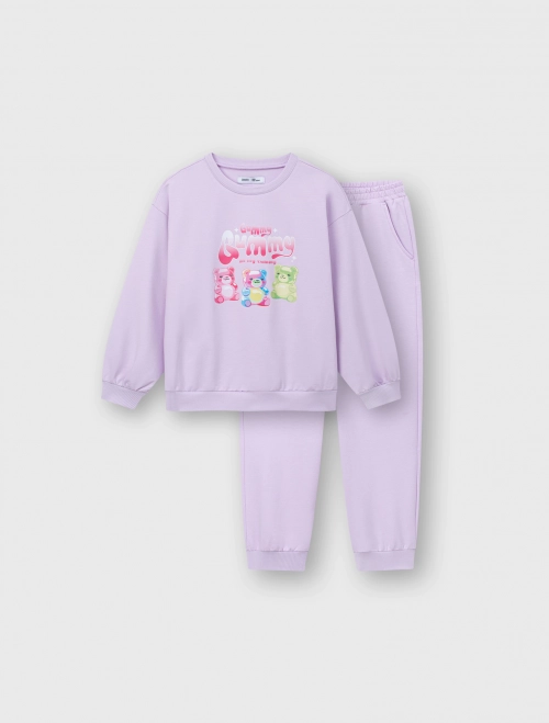 Bộ quần áo nỉ bé gái có hình in