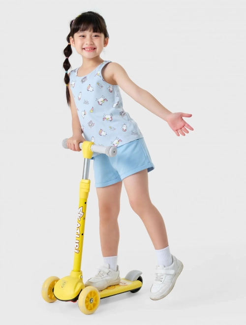 Áo ba lỗ bé gái cổ tròn in họa tiết