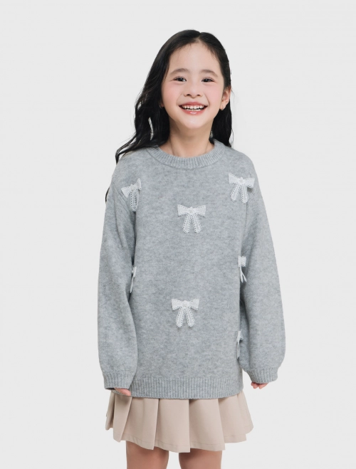 Áo len bé gái đính nơ