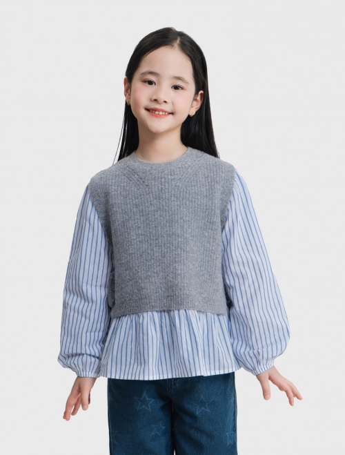 Áo len bé gái phối vải