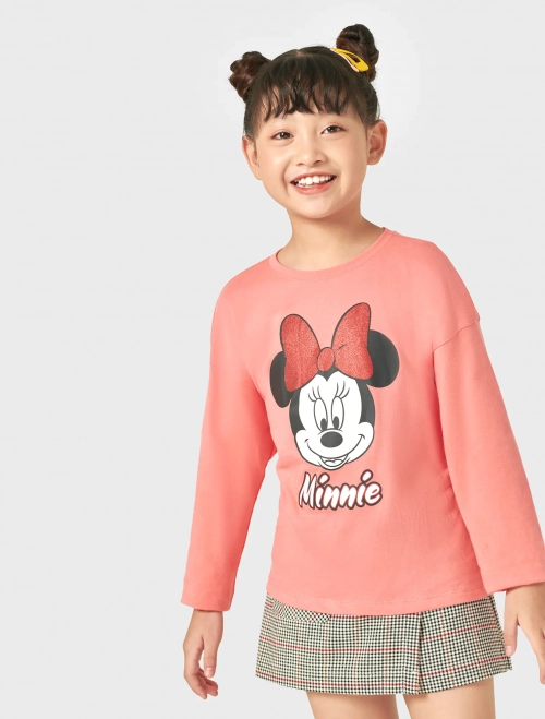 Áo phông dài tay bé gái có hình in Minnie