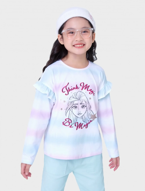 Áo phông bé gái dài tay phối bèo in hình Frozen