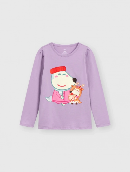 Áo phông dài tay bé gái cotton USA in hình Wolfoo
