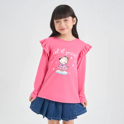 Áo phông dài tay bé gái cotton USA hình Wolfoo