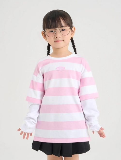 Áo phông bé gái cotton dài tay phối chất liệu