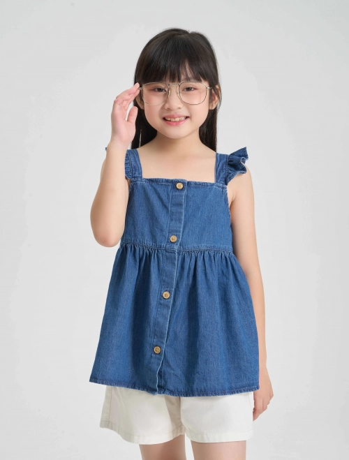 Áo kiểu bé gái cotton hai dây dáng xòe