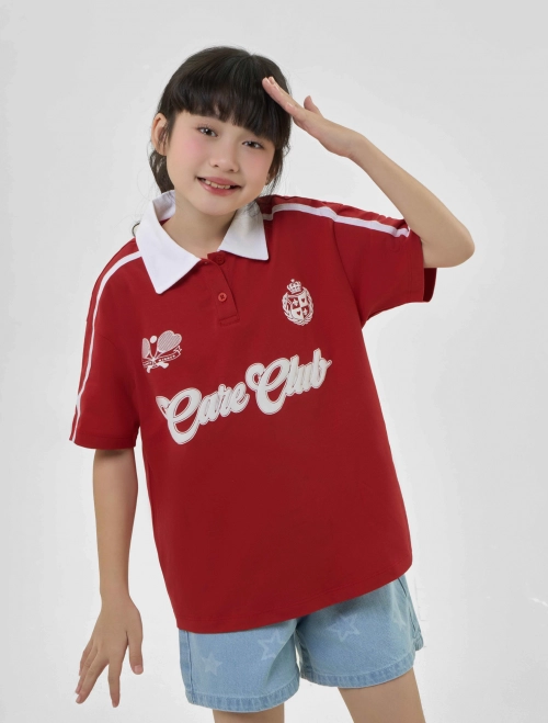 Áo polo bé gái cotton USA có hình in