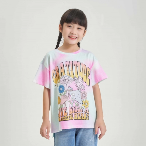 Áo phông bé gái cotton dáng oversize có hình in