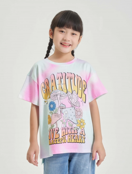 Áo phông bé gái cotton dáng oversize có hình in