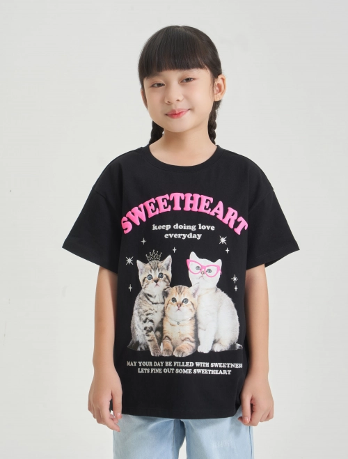Áo phông bé gái cotton dáng oversize có hình in