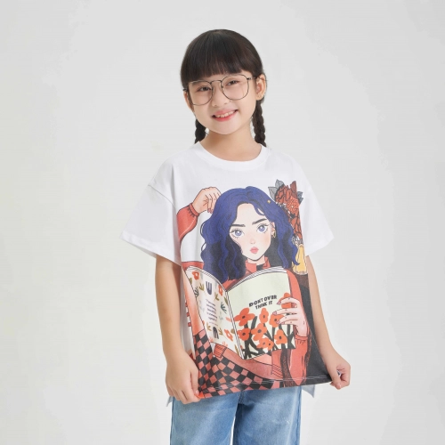 Áo phông bé gái cotton dáng oversize có hình in