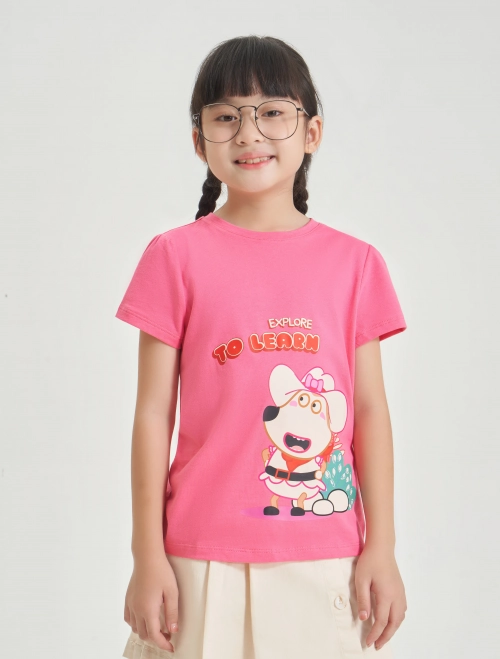 Áo phông bé gái cotton USA in hình Wolfoo