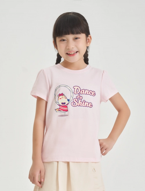 Áo phông bé gái cotton USA in hình Wolfoo
