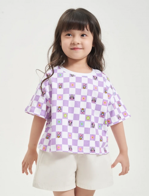 Áo phông bé gái cotton dáng rộng in hình Mickey