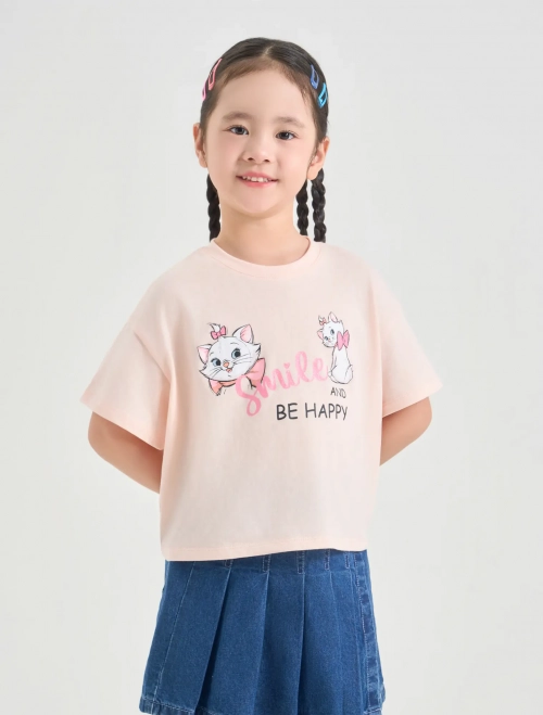 Áo phông bé gái cotton USA in hình mèo Marie