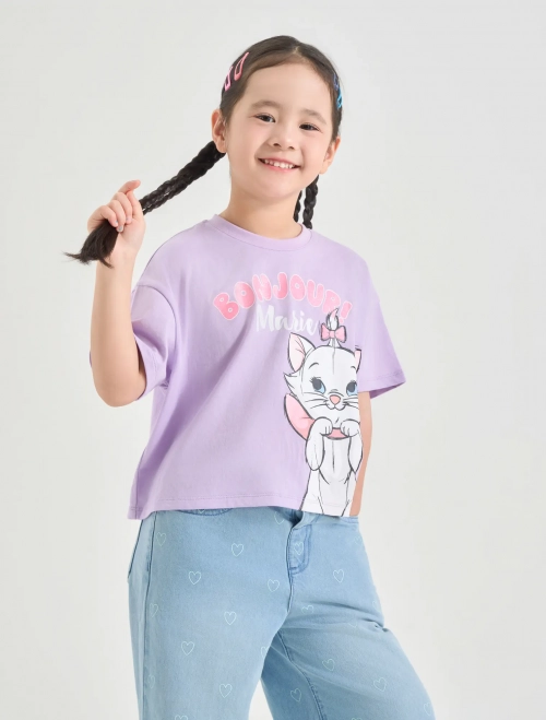 Áo phông bé gái cotton USA in hình mèo Marie