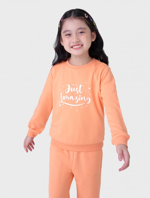Áo nỉ bé gái cổ tròn có hình in