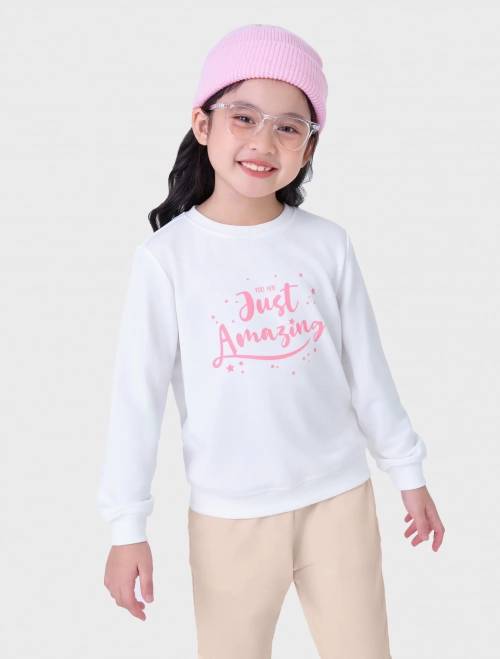 Áo nỉ bé gái cổ tròn có hình in