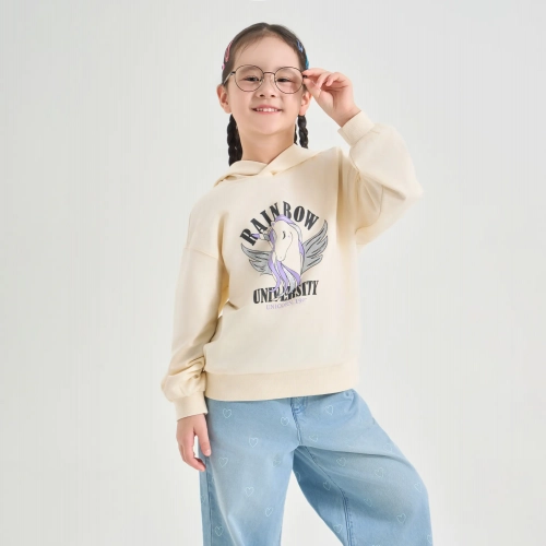 Áo nỉ bé gái cotton USA có mũ có hình in