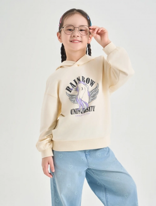 Áo nỉ bé gái cotton USA có mũ có hình in