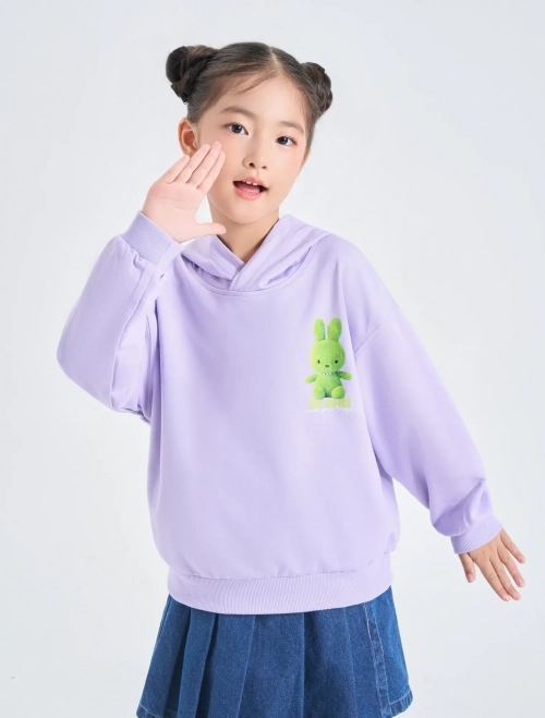 Áo nỉ bé gái cotton USA có mũ có hình in