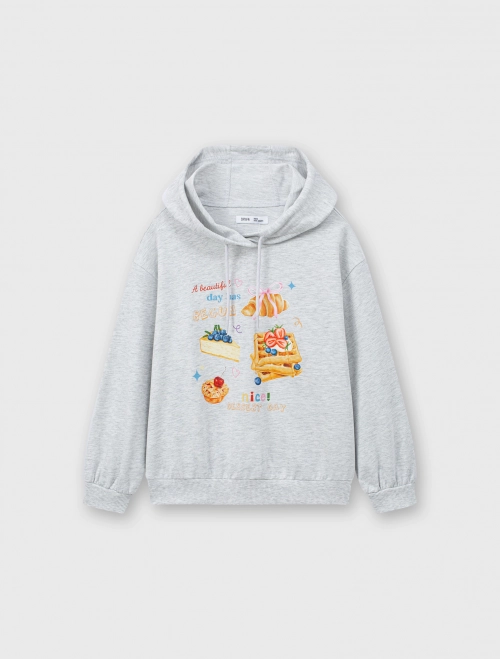 Áo nỉ có mũ bé gái có hình in