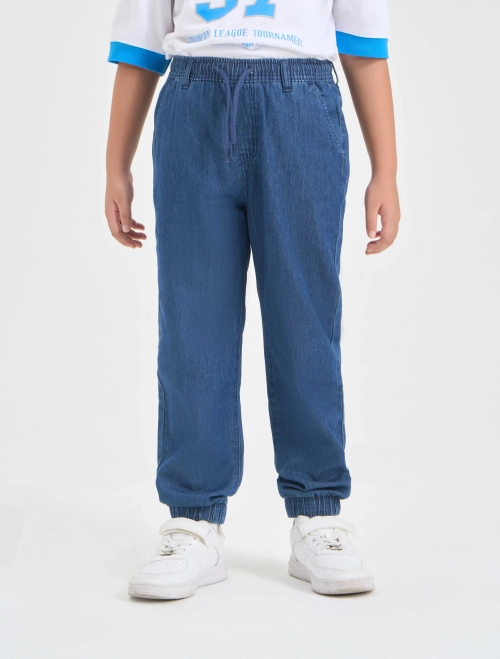 Quần jeans bé trai cotton cạp chun dáng jogger