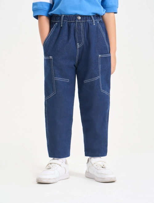 Quần jeans bé trai cotton cạp chun
