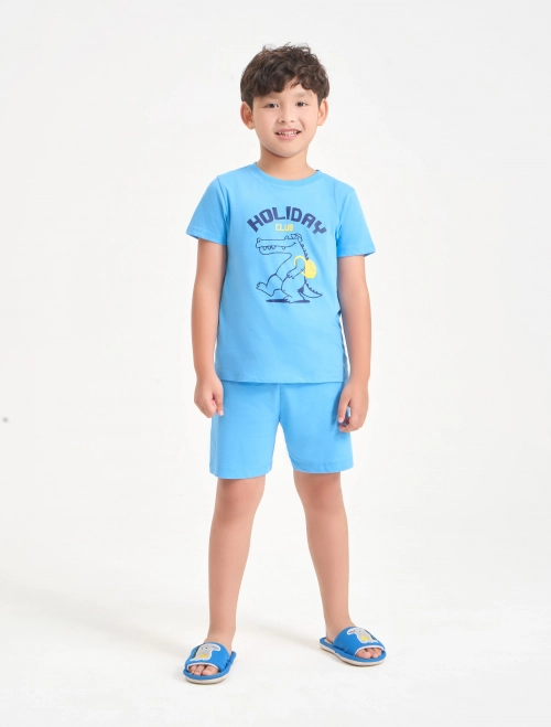 Bộ mặc nhà bé trai áo cộc tay quần soóc có hình in
