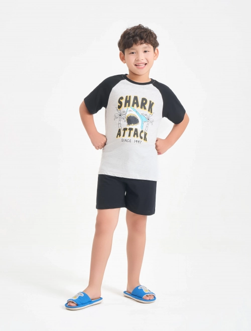 Bộ mặc nhà bé trai cotton cộc tay quần soóc có hình in