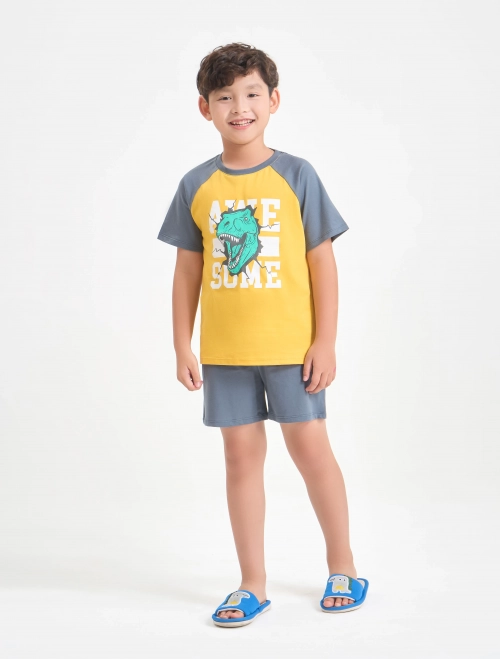 Bộ mặc nhà bé trai cotton cộc tay quần soóc có hình in