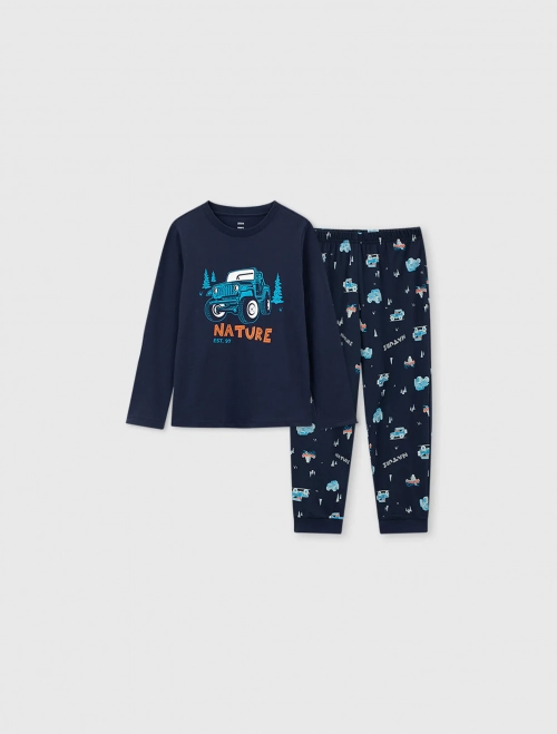 Bộ mặc nhà bé trai cotton dài tay quần dài in hình