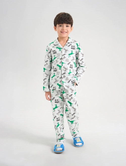 Bộ pyjama bé trai cotton dài tay quần dài hoạ tiết