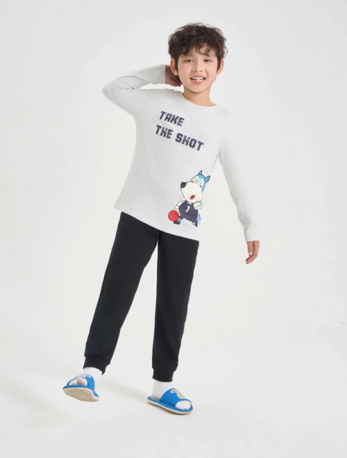 Bộ mặc nhà bé trai cotton in hình Wolfoo