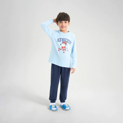 Bộ mặc nhà bé trai cotton in hình Wolfoo