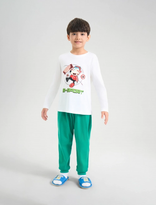 Bộ mặc nhà bé trai cotton in hình Wolfoo