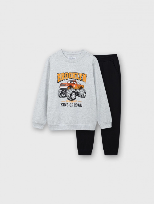 Bộ quần áo nỉ bé trai cotton USA có hình in