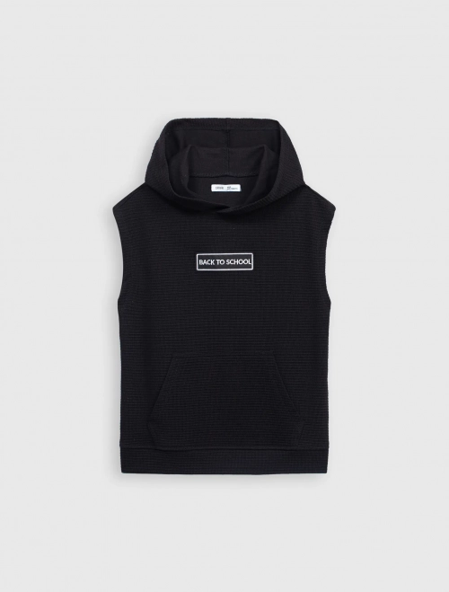 Áo sát nách bé trai cotton có mũ túi ốp bụng