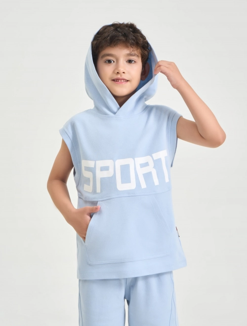 Áo ba lỗ active bé trai có mũ dáng rộng