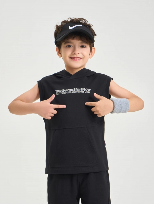 Áo ba lỗ active bé trai có mũ dáng rộng