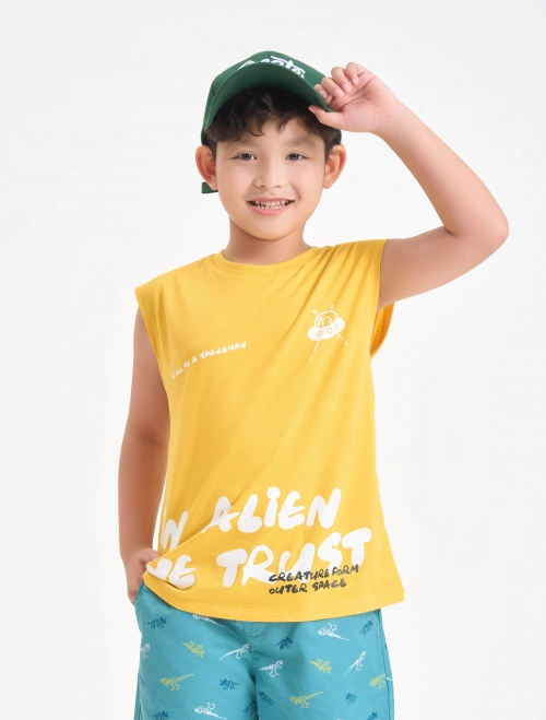 Áo sát nách bé trai cotton USA dáng rộng có hình in