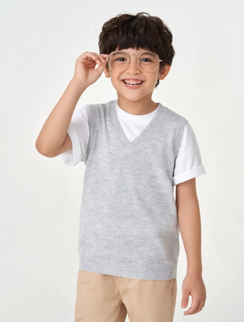 Áo len gilet bé trai cổ V basic