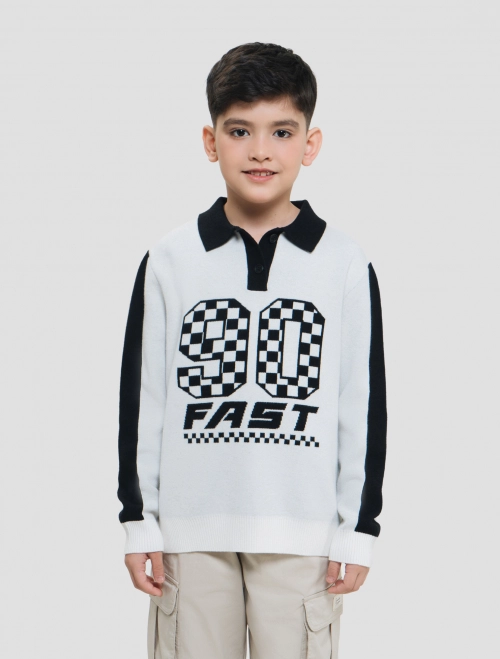 Áo len bé trai cổ bẻ có hình in