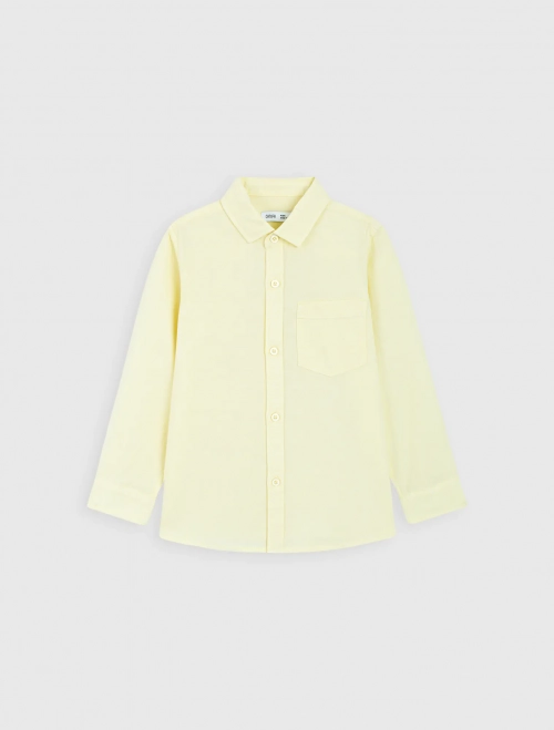 Áo sơ mi bé trai cotton cổ đức tay dài có túi ốp ngực