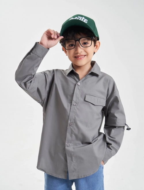 Áo sơ mi bé trai cotton dài tay có rút dây