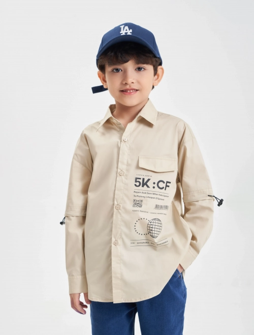 Áo sơ mi bé trai cotton dài tay có rút dây