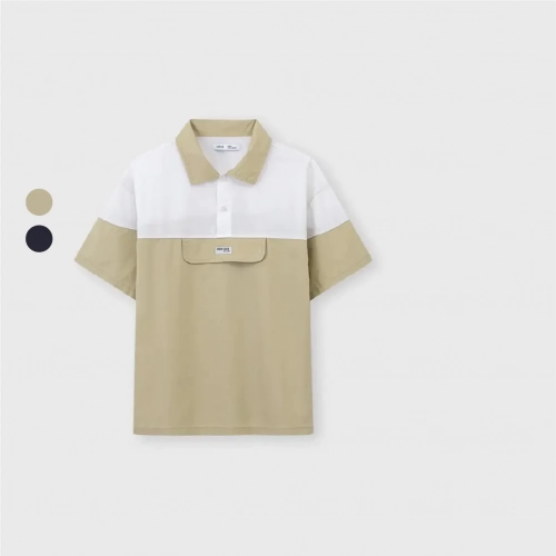 Áo sơ mi bé trai cotton phối màu dáng rộng