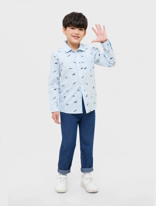 Áo sơ mi bé trai dài tay có hoạ tiết