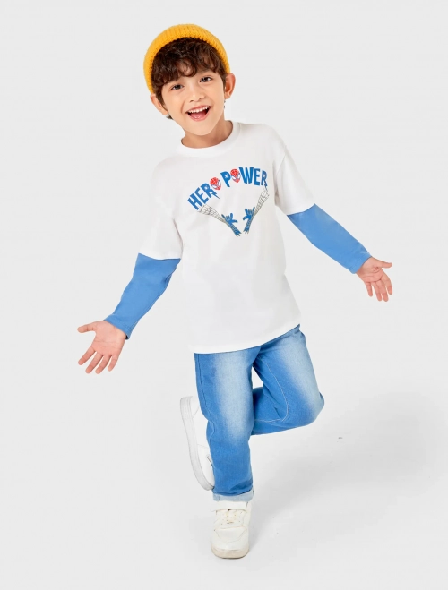 Áo phông bé trai cotton cổ tròn dài tay có hình in